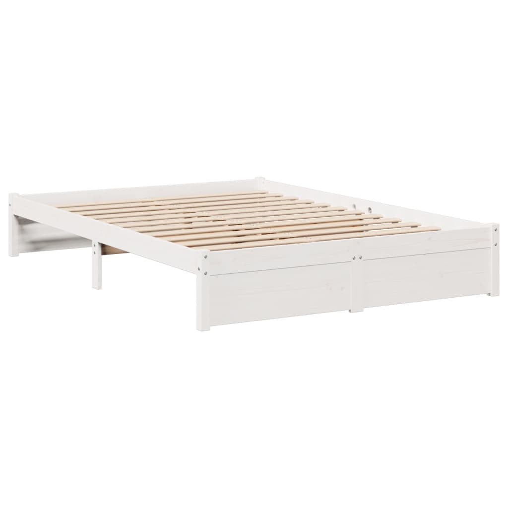 Lit en bois massif avec étagère sans matelas blanc 140x200 cm pin