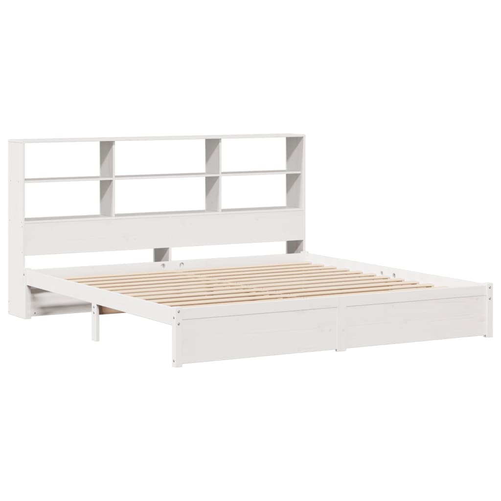 Lit en bois massif avec étagère sans matelas blanc 180x200 cm pin