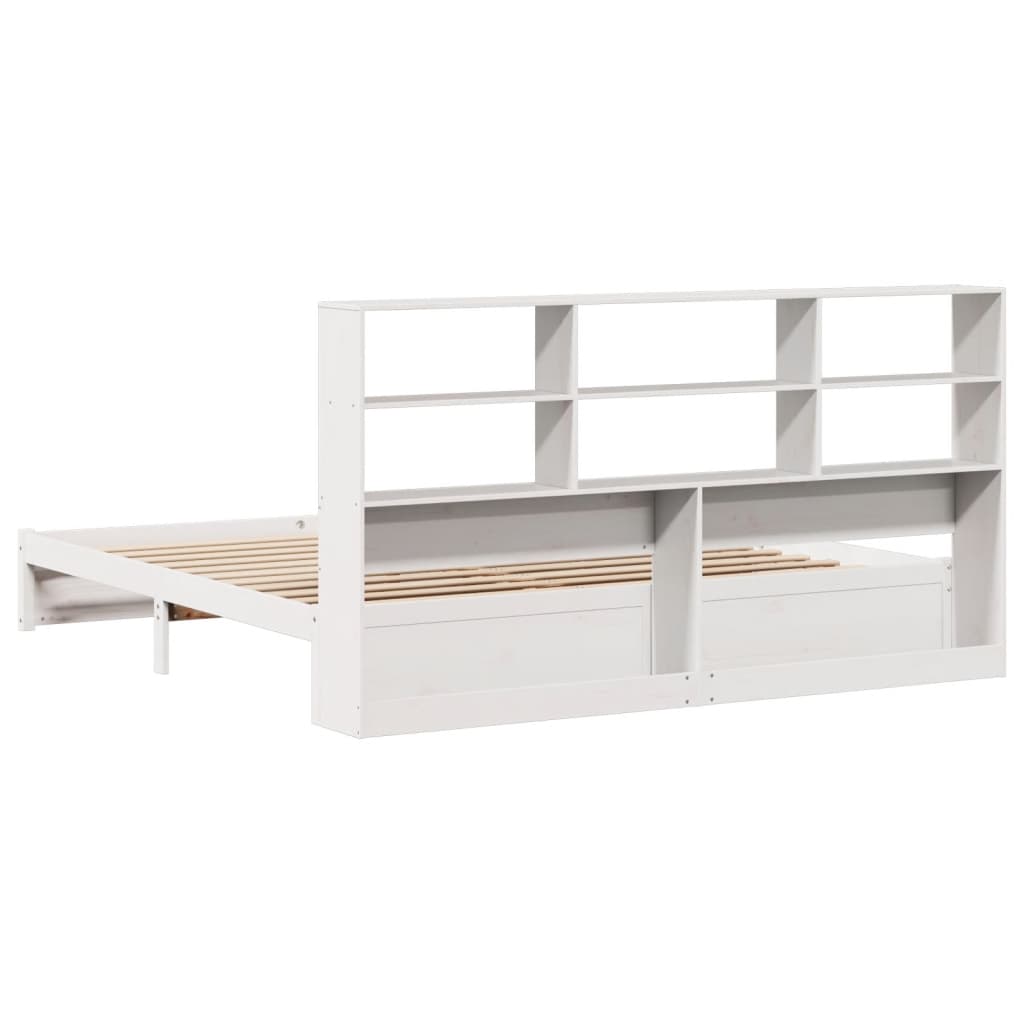 Lit en bois massif avec étagère sans matelas blanc 180x200 cm pin