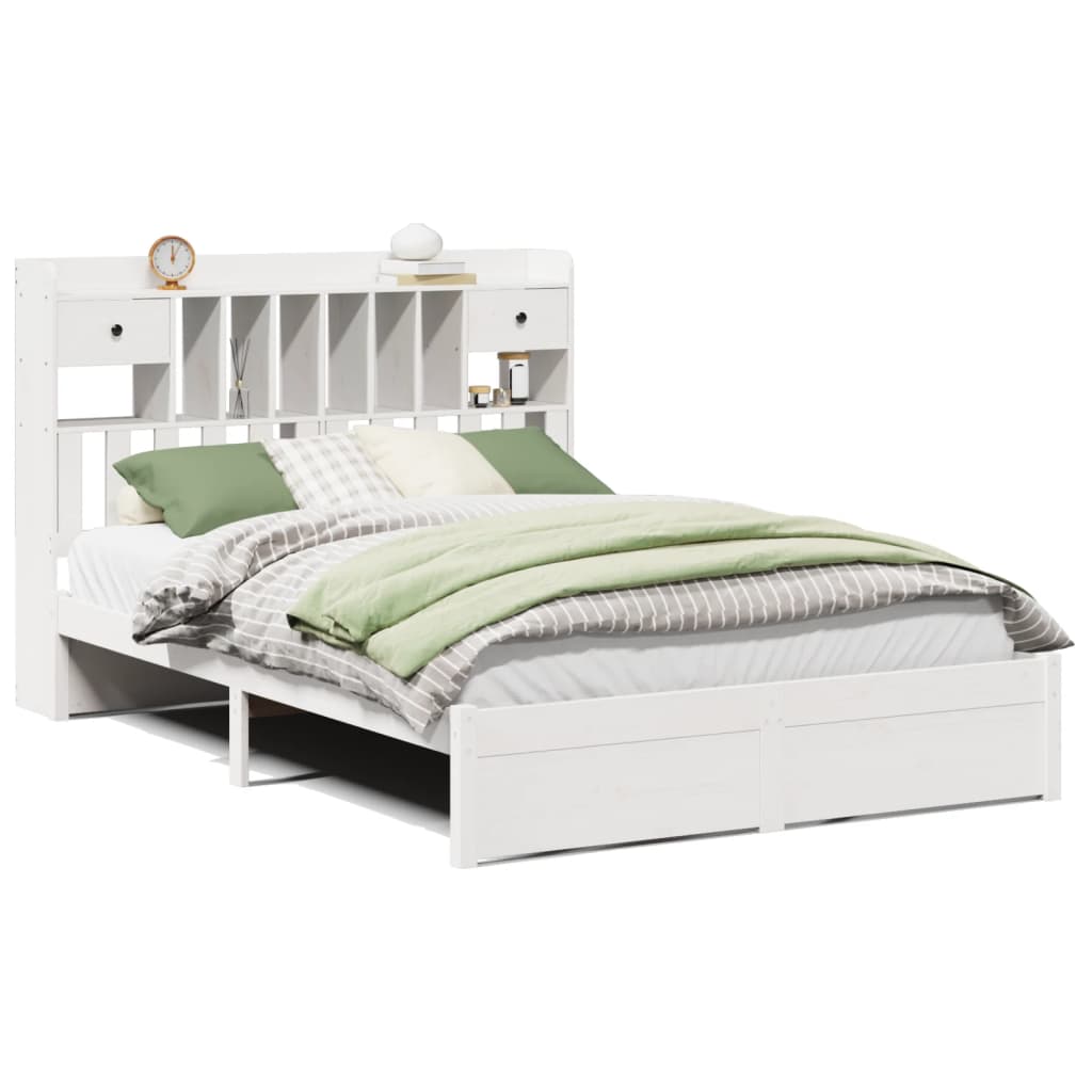 Lit en bois massif avec étagère sans matelas blanc 140x190 cm pin