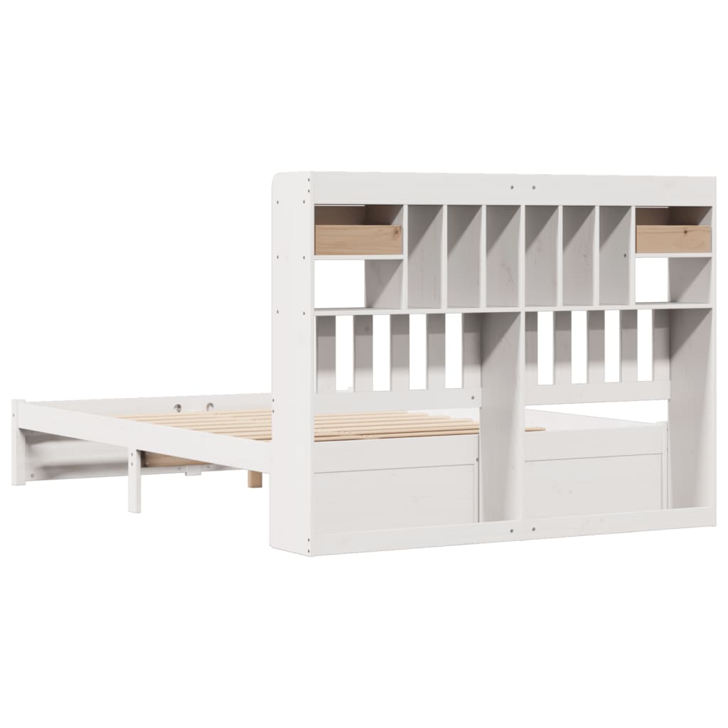 Lit en bois massif avec étagère sans matelas blanc 140x190 cm pin