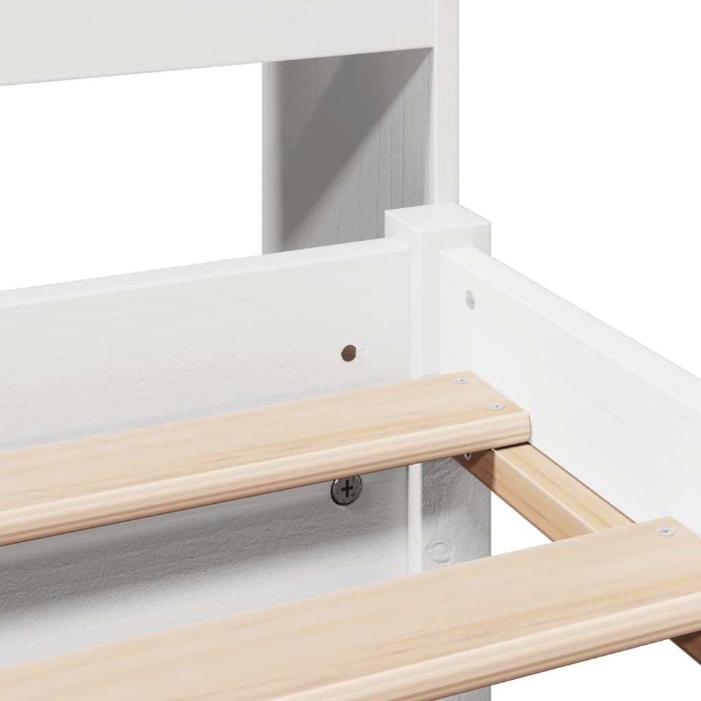 Lit en bois massif avec étagère sans matelas blanc 140x190 cm pin