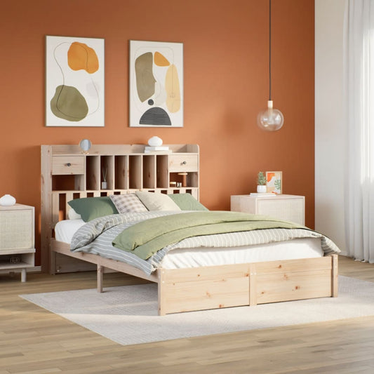 Lit en bois massif avec étagère sans matelas 140x200 cm pin