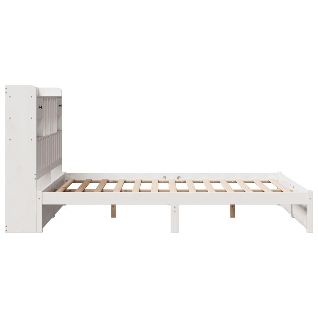 Lit en bois massif avec étagère sans matelas blanc 140x200 cm pin