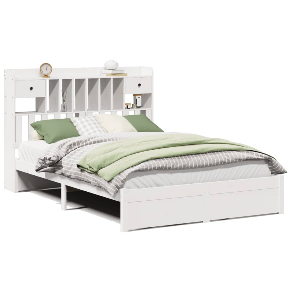 Lit en bois massif avec étagère sans matelas blanc 150x200 cm pin