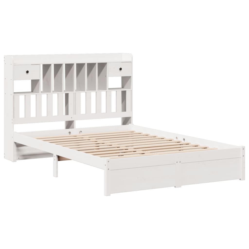 Lit en bois massif avec étagère sans matelas blanc 150x200 cm pin