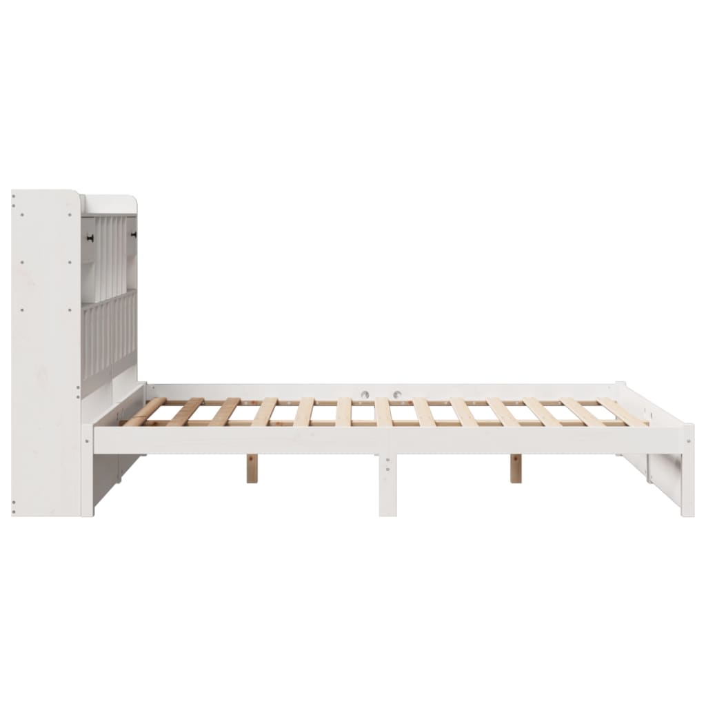 Lit en bois massif avec étagère sans matelas blanc 150x200 cm pin