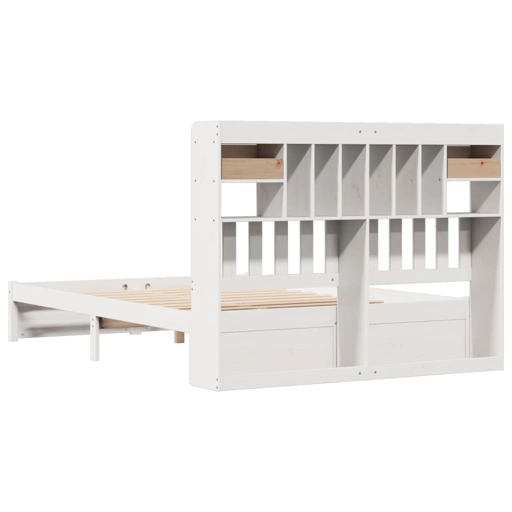 Lit en bois massif avec étagère sans matelas blanc 150x200 cm pin