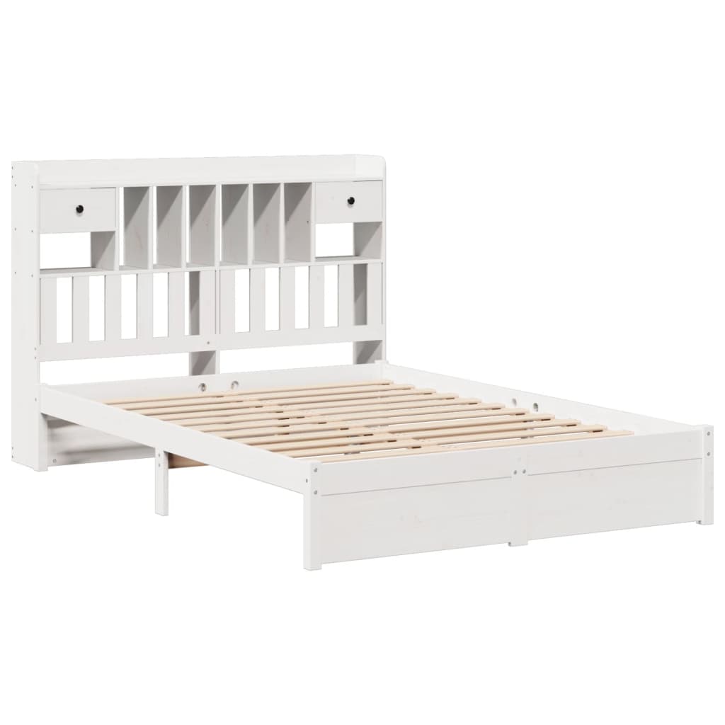 Lit en bois massif avec étagère sans matelas blanc 160x200 cm pin