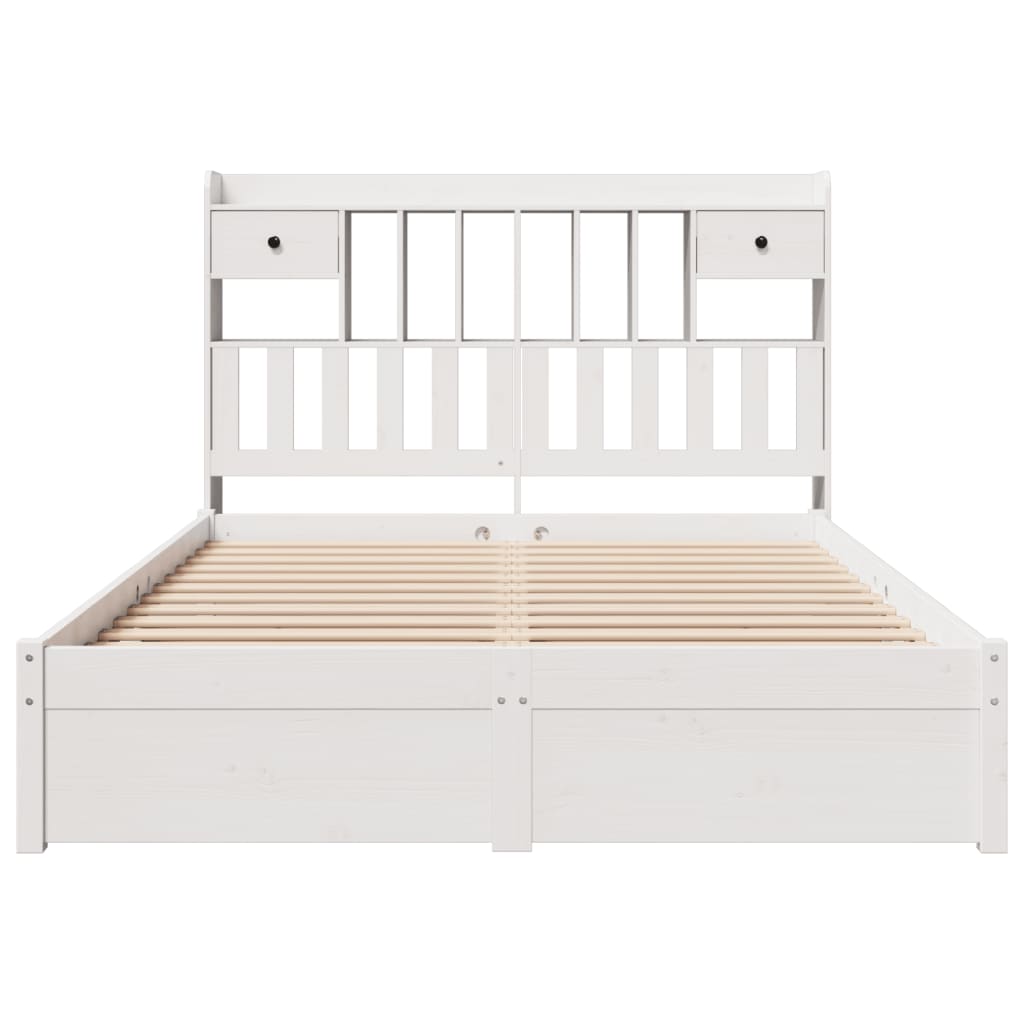 Lit en bois massif avec étagère sans matelas blanc 160x200 cm pin