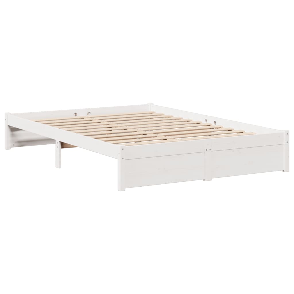 Lit en bois massif avec étagère sans matelas blanc 160x200 cm pin