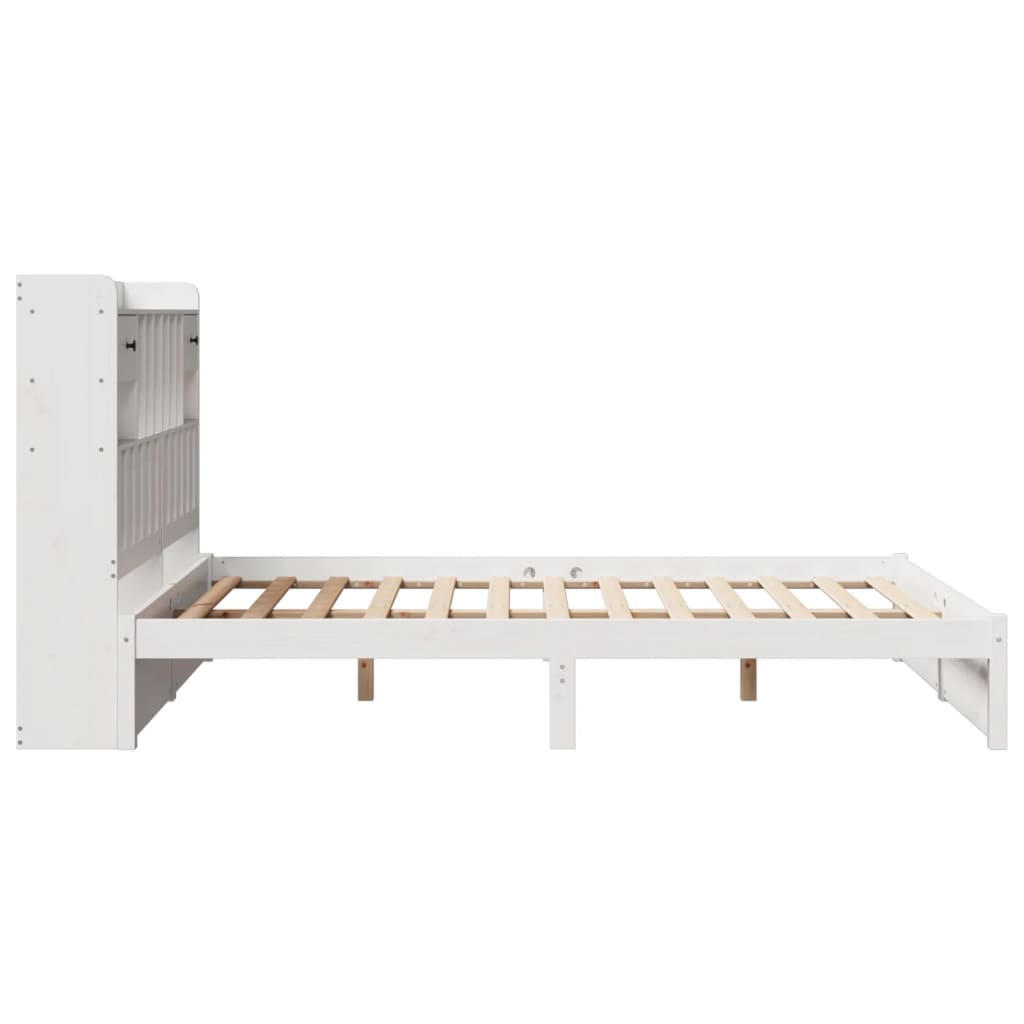 Lit en bois massif avec étagère sans matelas blanc 160x200 cm pin