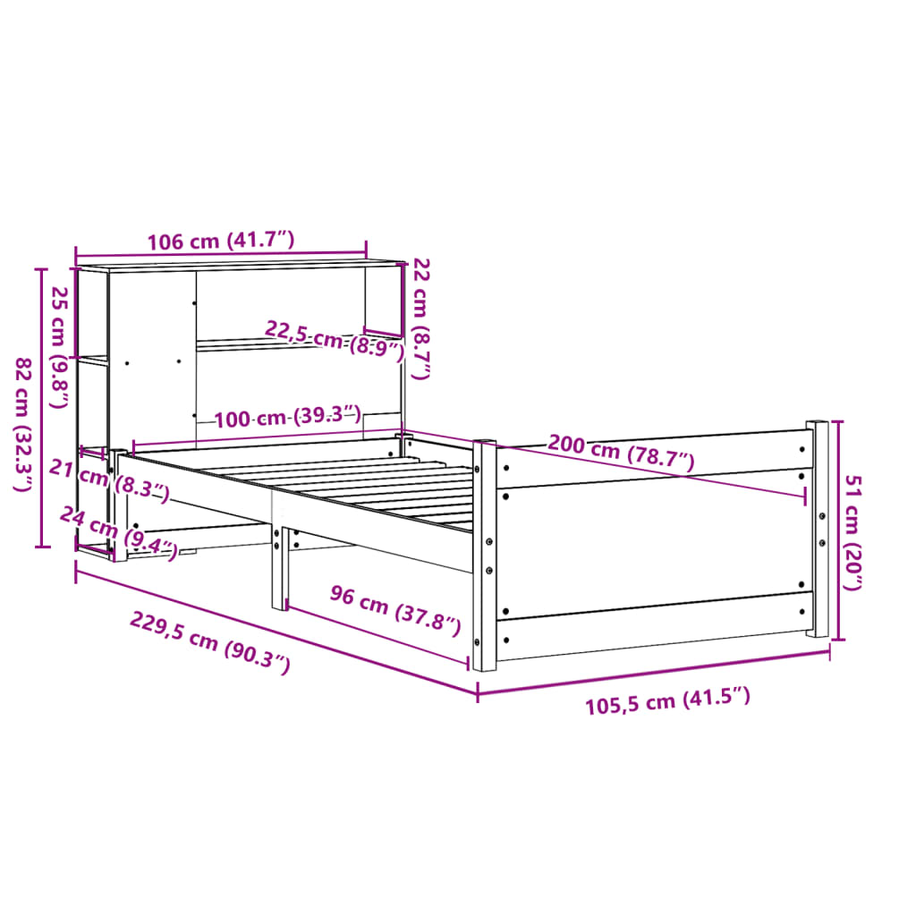 Massivholzbett mit Regal ohne Matratze 100x200 cm Kiefer