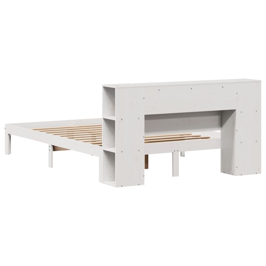 Lit en bois massif avec étagère sans matelas blanc 140x190 cm pin