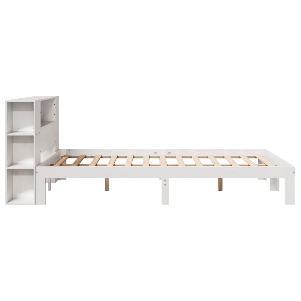 Lit en bois massif avec étagère sans matelas blanc 150x200 cm pin