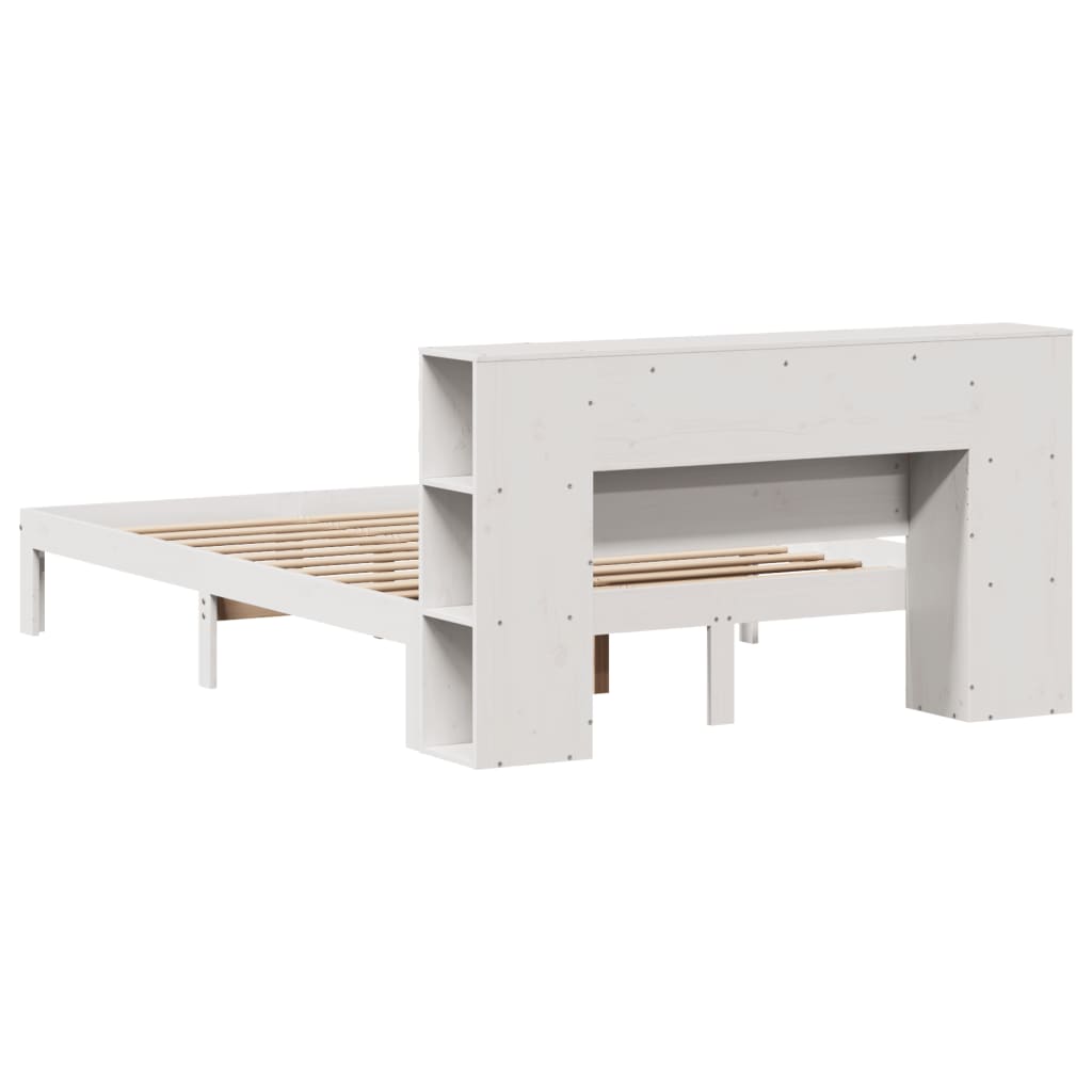 Lit en bois massif avec étagère sans matelas blanc 150x200 cm pin