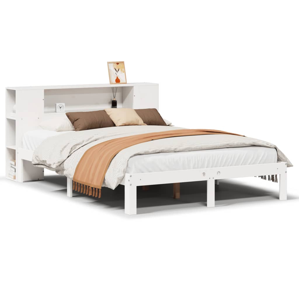 Lit en bois massif avec étagère sans matelas blanc 160x200 cm pin
