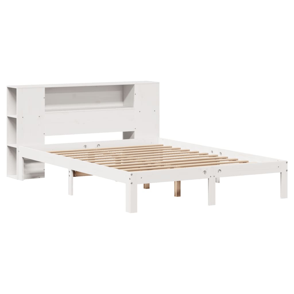 Lit en bois massif avec étagère sans matelas blanc 160x200 cm pin