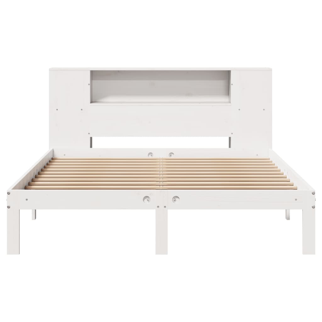 Lit en bois massif avec étagère sans matelas blanc 160x200 cm pin