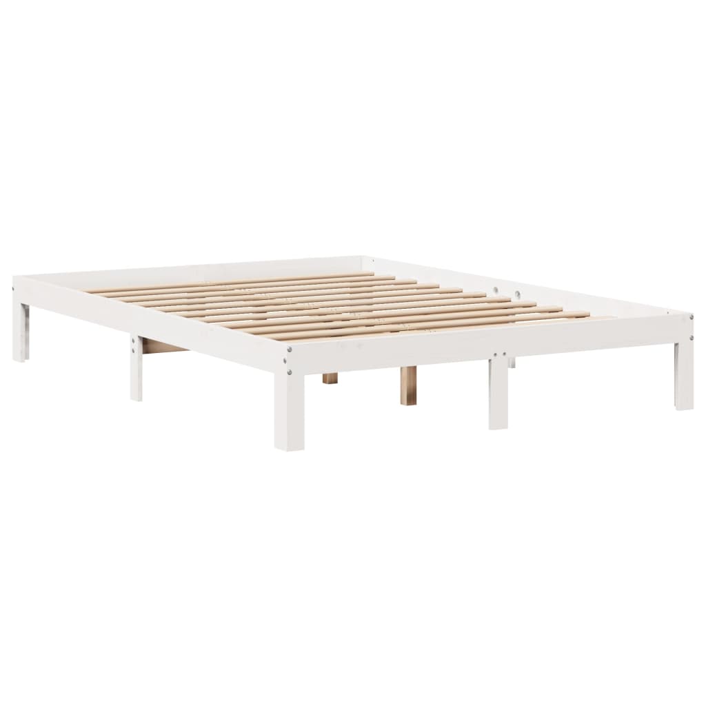 Lit en bois massif avec étagère sans matelas blanc 160x200 cm pin