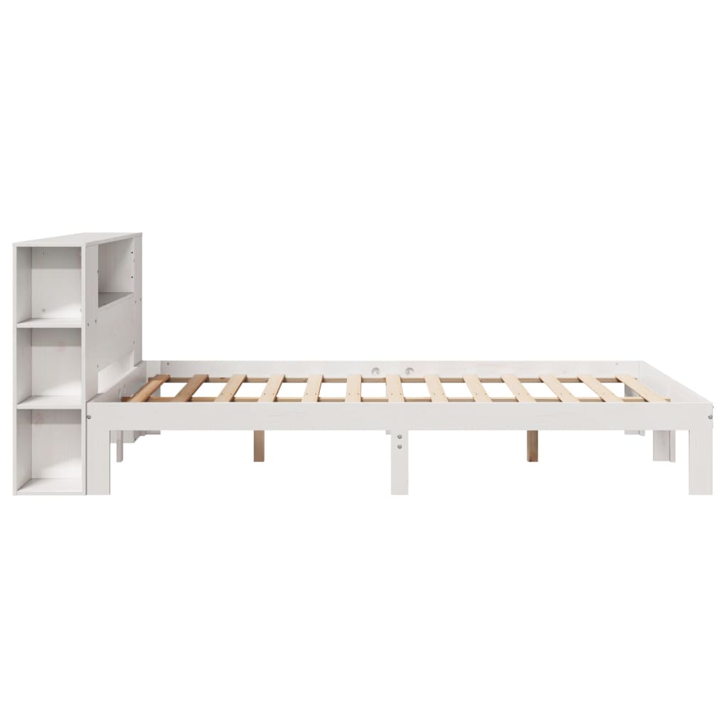 Lit en bois massif avec étagère sans matelas blanc 160x200 cm pin