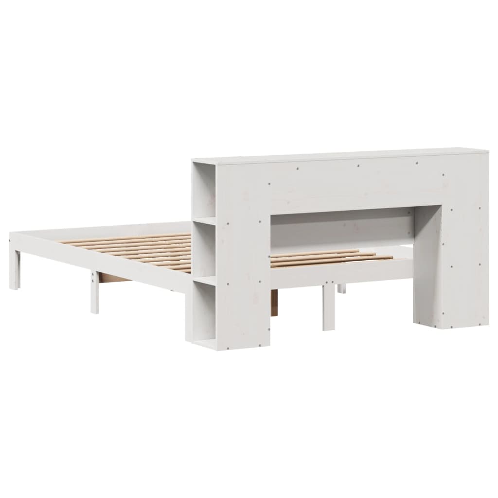 Lit en bois massif avec étagère sans matelas blanc 160x200 cm pin