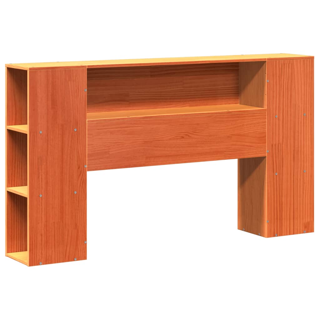 Solid wood bed with shelf without mattress, wax brown, 140x200 cm