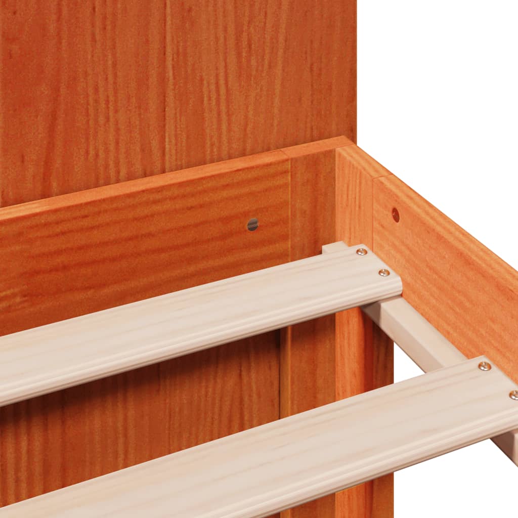Solid wood bed with shelf without mattress, wax brown, 140x200 cm