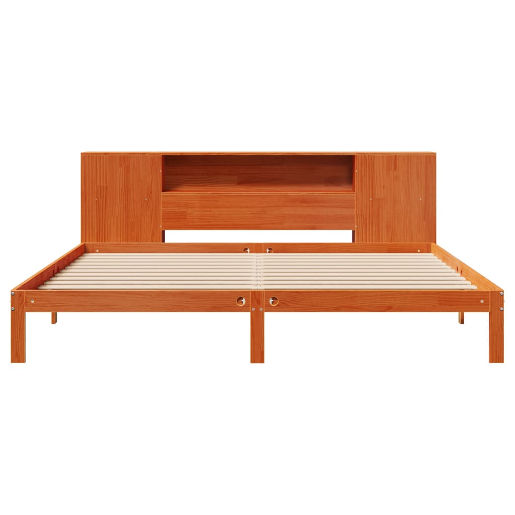 Lit en bois massif avec étagère sans matelas, marron ciré, 180x200 cm