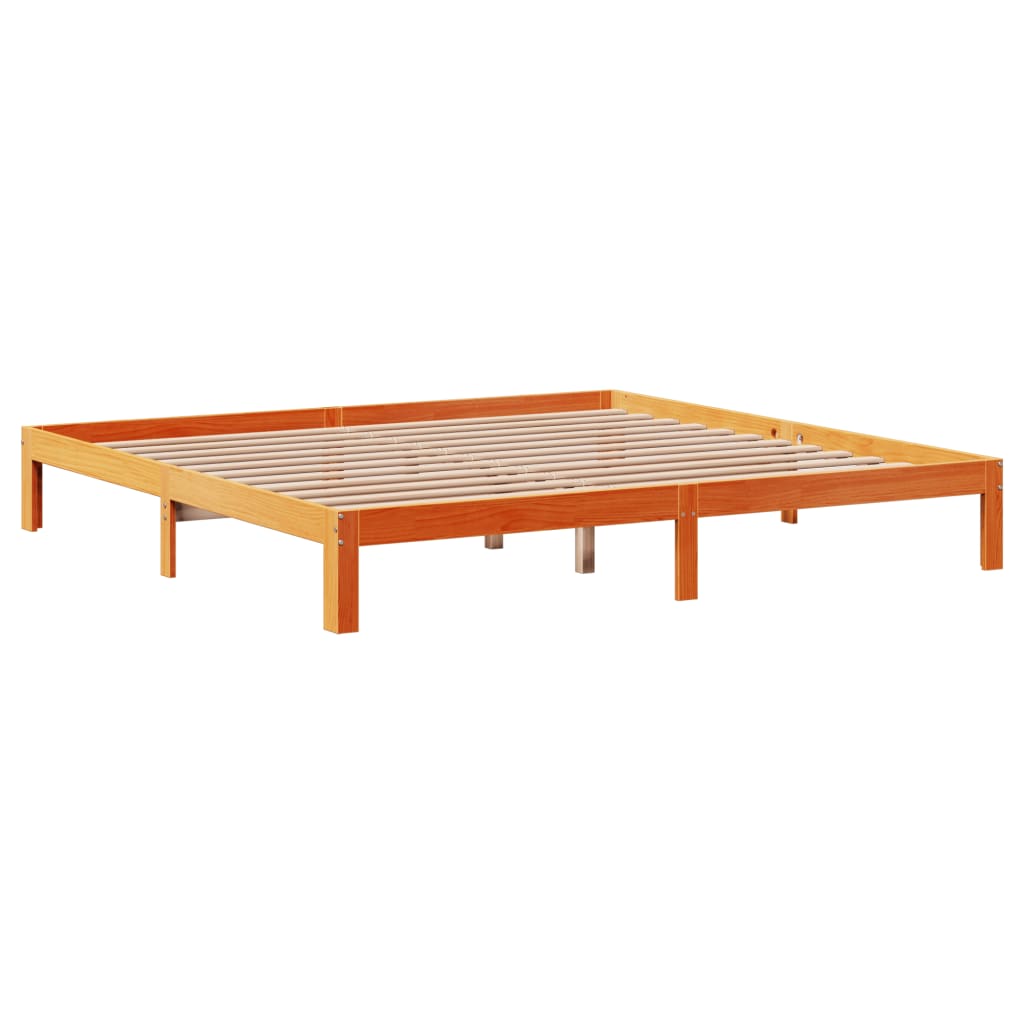 Lit en bois massif avec étagère sans matelas, marron ciré, 180x200 cm