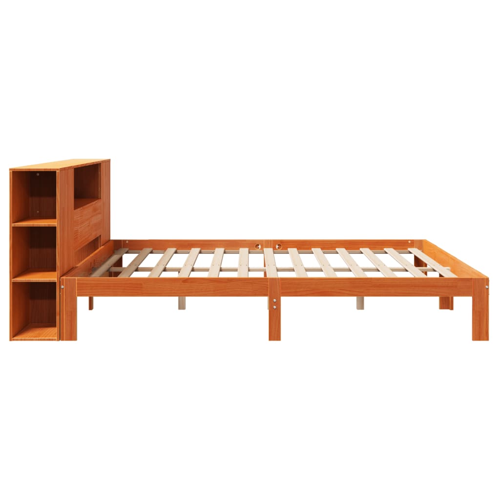Lit en bois massif avec étagère sans matelas, marron ciré, 180x200 cm