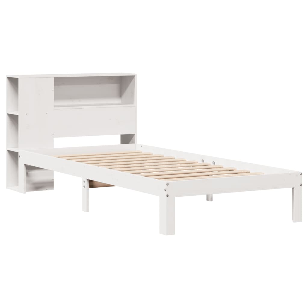 Lit en bois massif avec étagère sans matelas pin blanc 100x200 cm