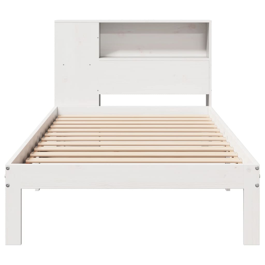 Lit en bois massif avec étagère sans matelas pin blanc 100x200 cm