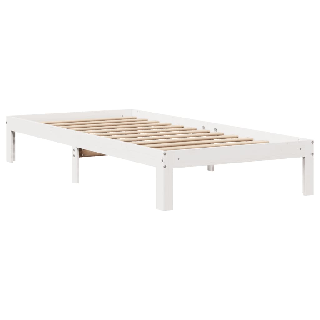 Lit en bois massif avec étagère sans matelas pin blanc 100x200 cm