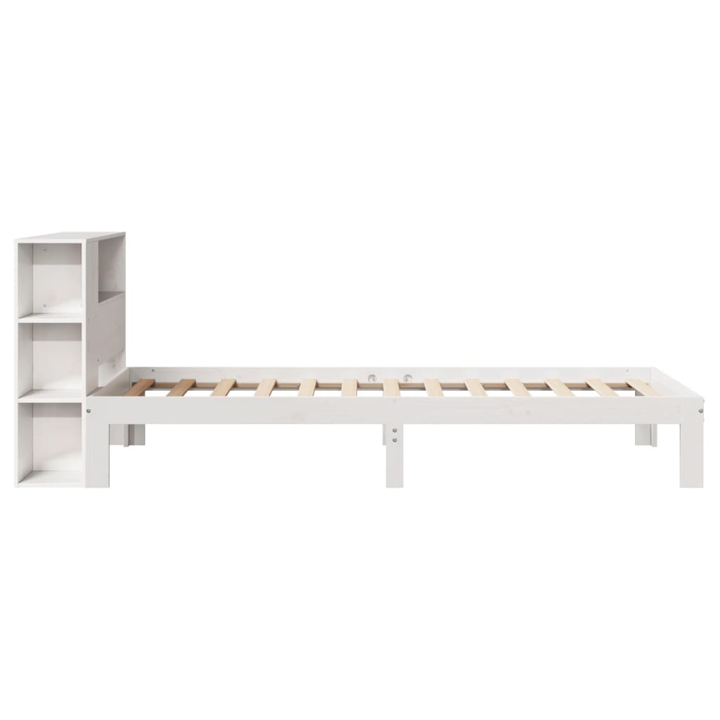 Lit en bois massif avec étagère sans matelas pin blanc 100x200 cm