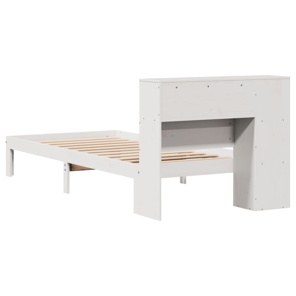 Lit en bois massif avec étagère sans matelas pin blanc 100x200 cm