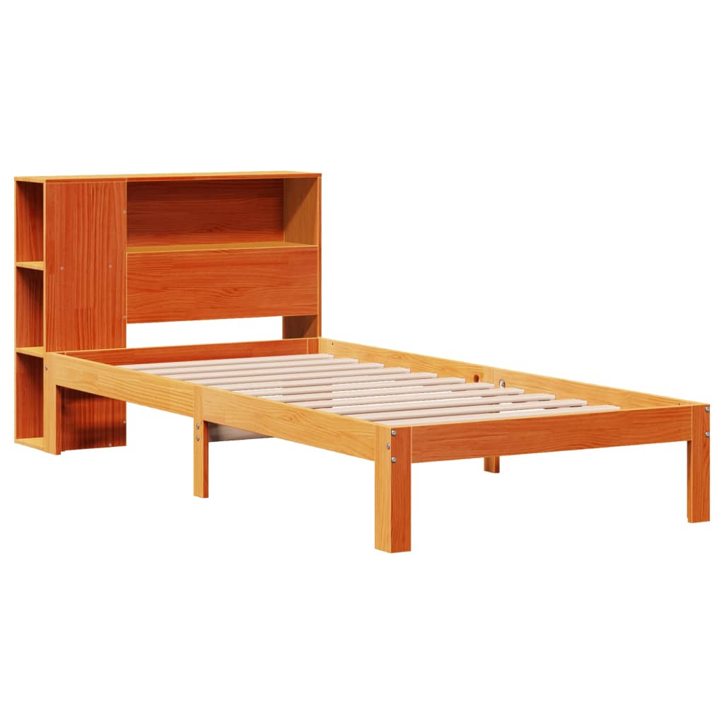 Lit en bois massif avec étagère sans matelas ciré marron 100x200 cm