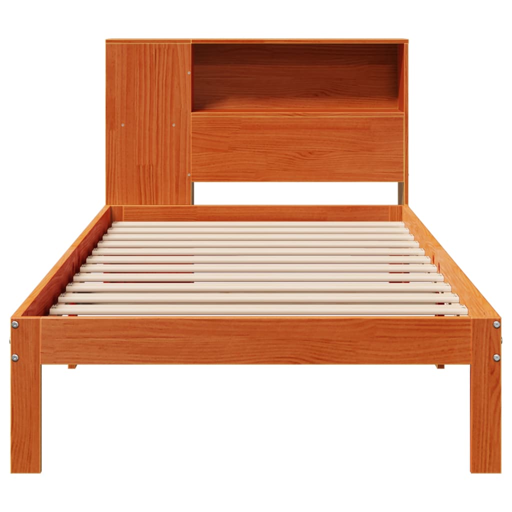 Lit en bois massif avec étagère sans matelas ciré marron 100x200 cm