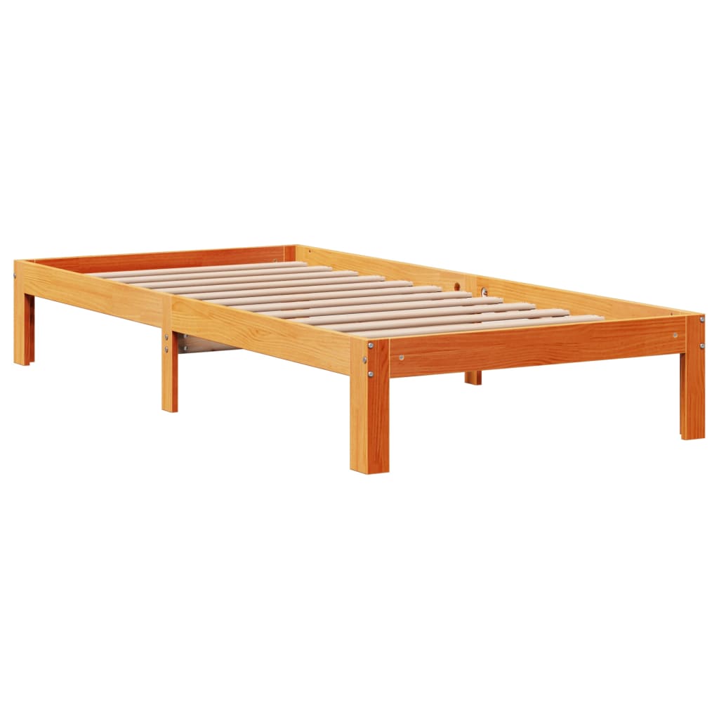 Lit en bois massif avec étagère sans matelas ciré marron 100x200 cm