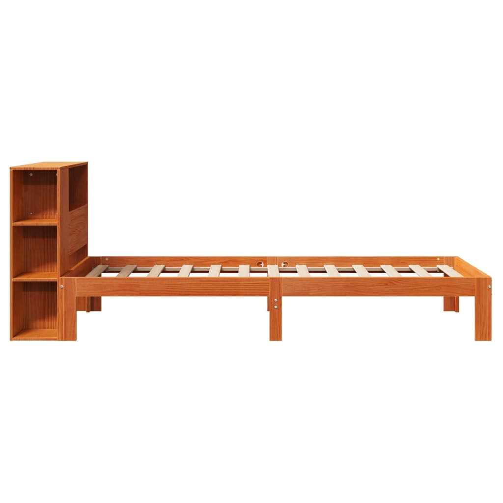 Lit en bois massif avec étagère sans matelas ciré marron 100x200 cm