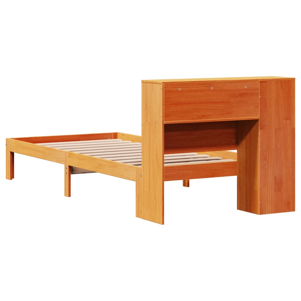 Lit en bois massif avec étagère sans matelas ciré marron 100x200 cm