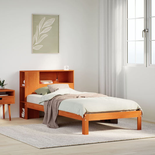 Lit en bois massif avec étagère sans matelas ciré marron 100x200 cm