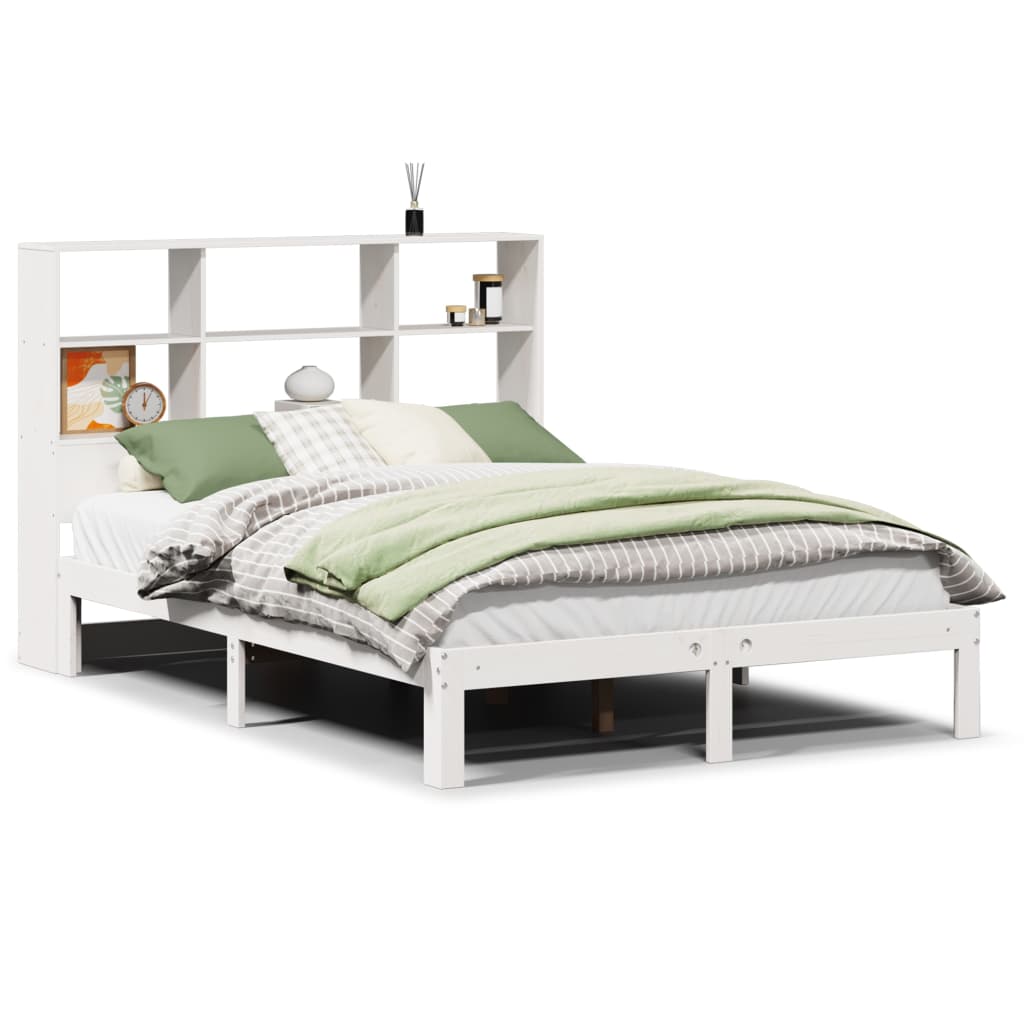 Lit en bois massif avec étagère sans matelas blanc 140x190 cm pin
