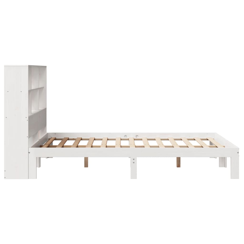 Lit en bois massif avec étagère sans matelas blanc 140x190 cm pin