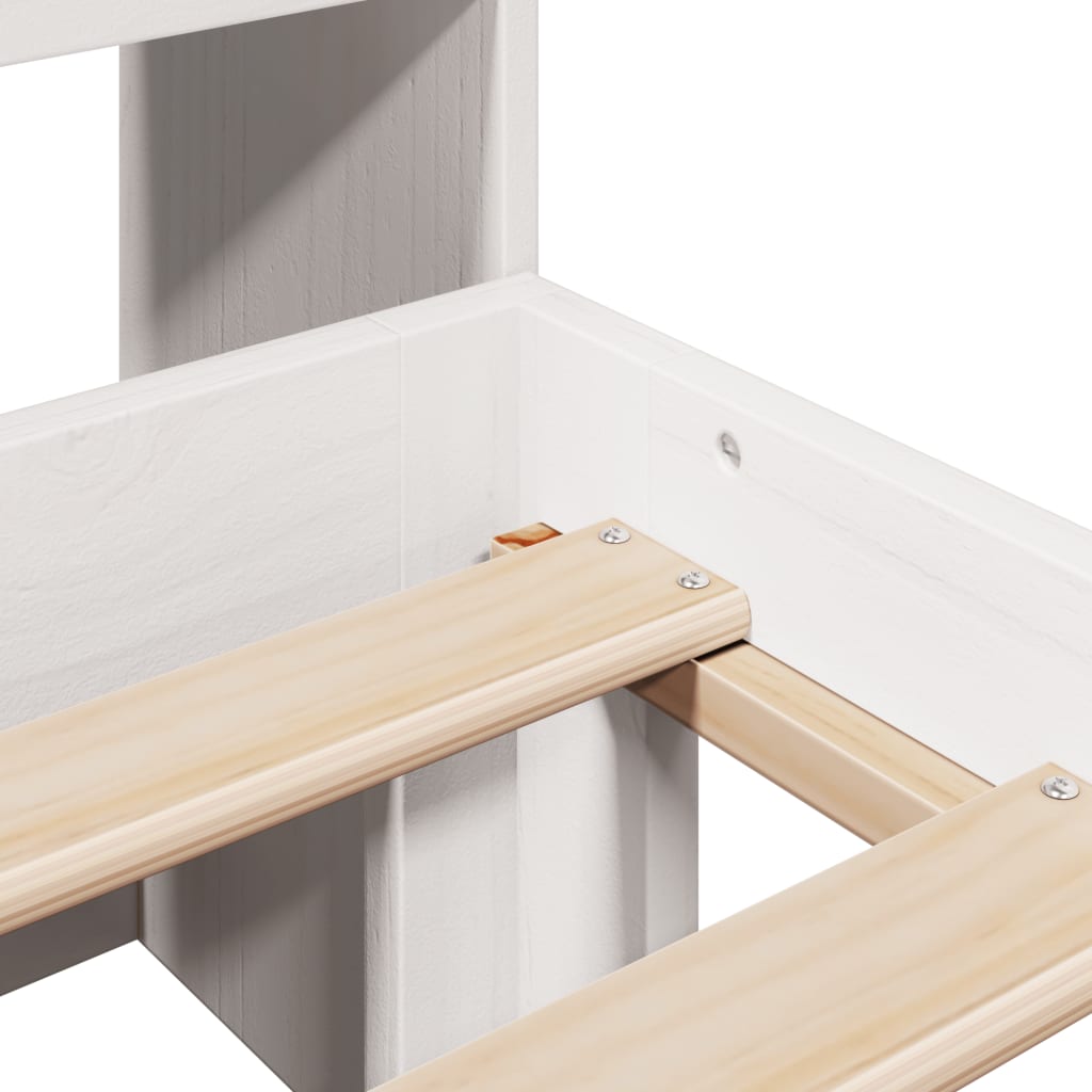 Lit en bois massif avec étagère sans matelas blanc 140x190 cm pin