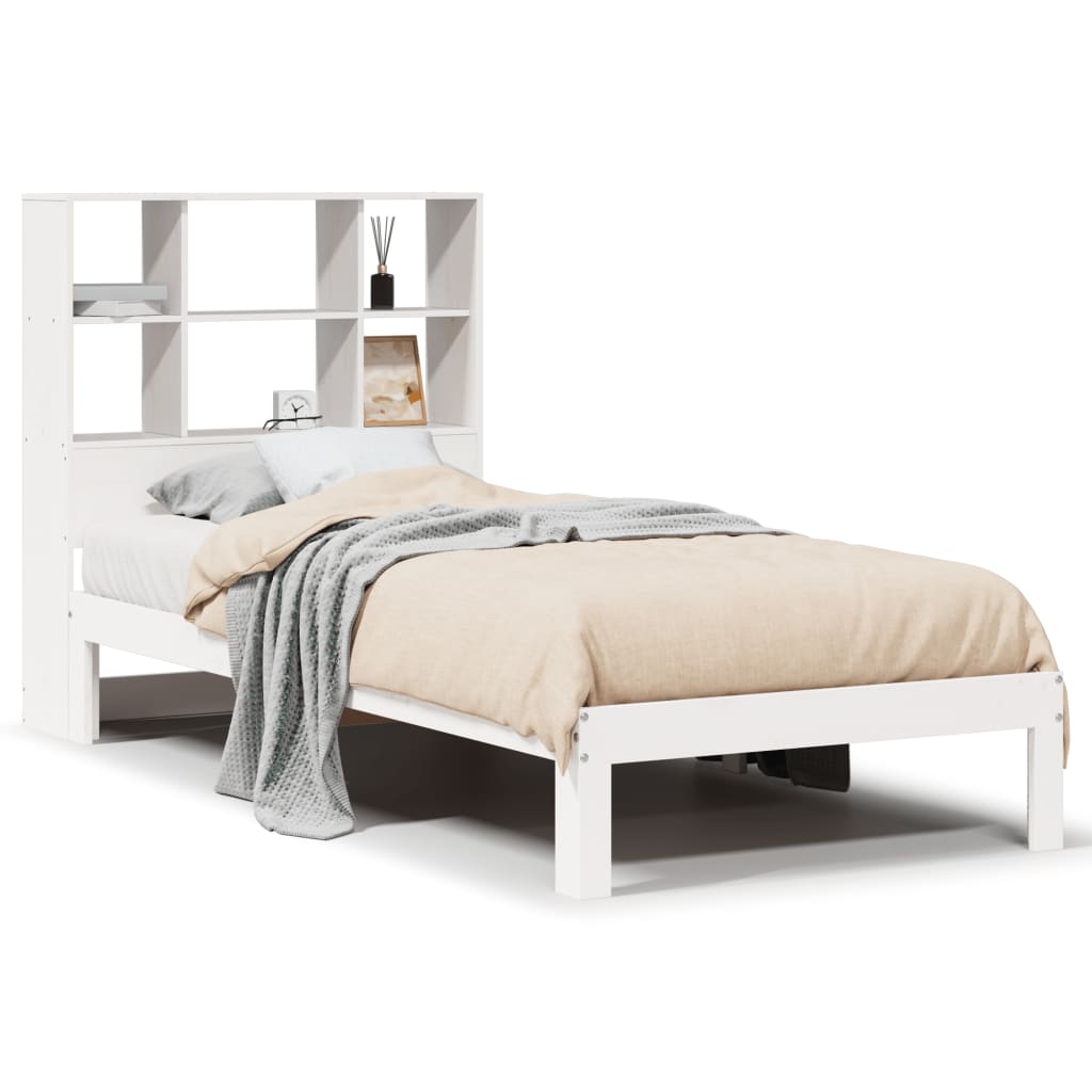 Lit en bois massif avec étagère sans matelas pin blanc 90x200 cm