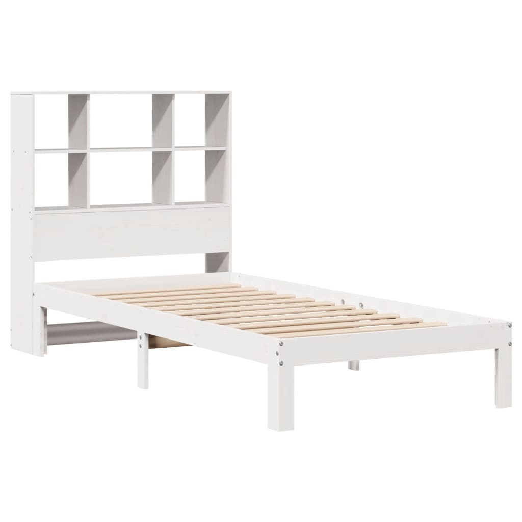 Lit en bois massif avec étagère sans matelas pin blanc 90x200 cm