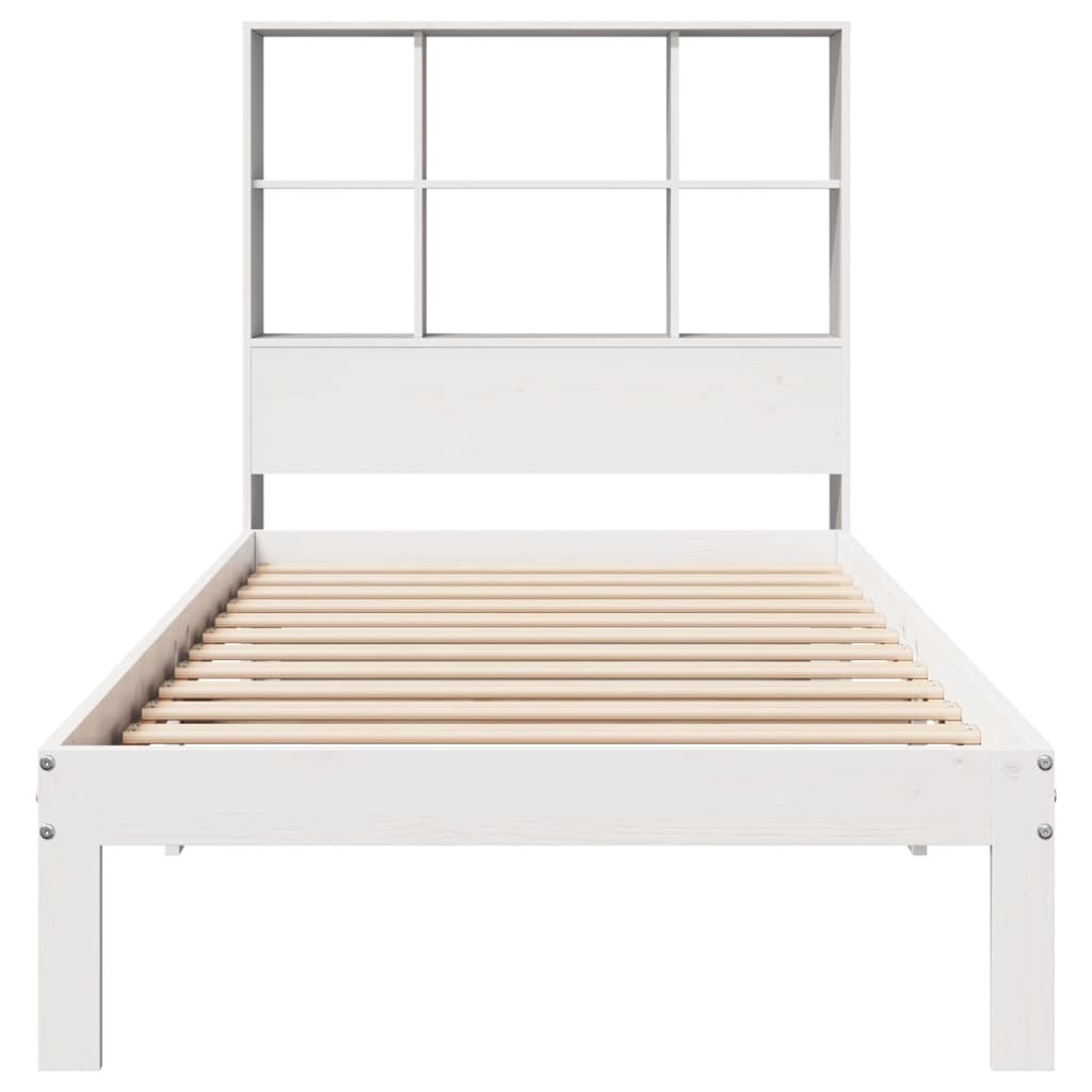Lit en bois massif avec étagère sans matelas pin blanc 90x200 cm