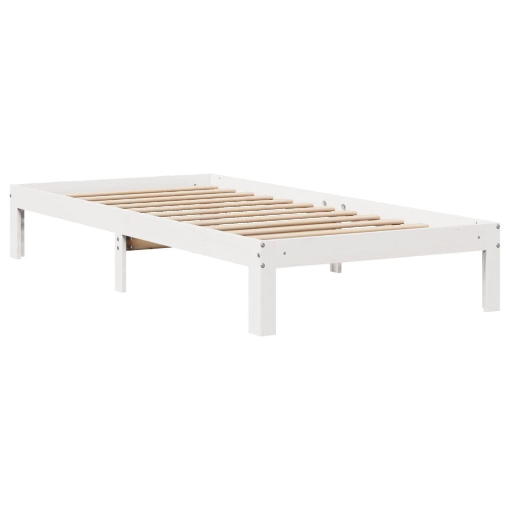 Lit en bois massif avec étagère sans matelas pin blanc 90x200 cm