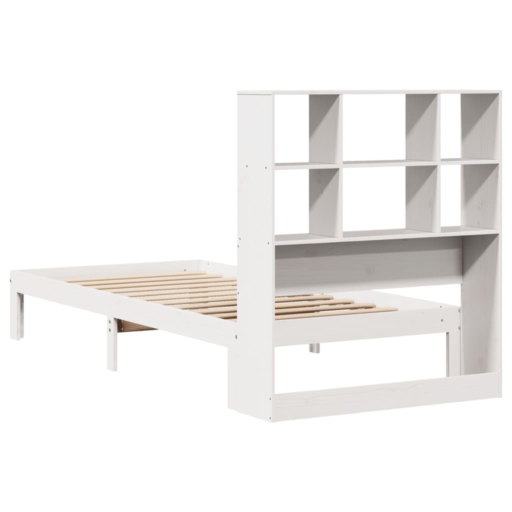 Lit en bois massif avec étagère sans matelas pin blanc 90x200 cm